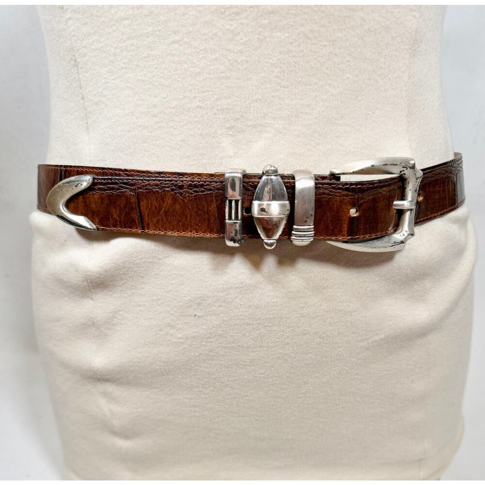 Streets Ahead Croc Embossed Leather Belt w/Silver Hardware Size L